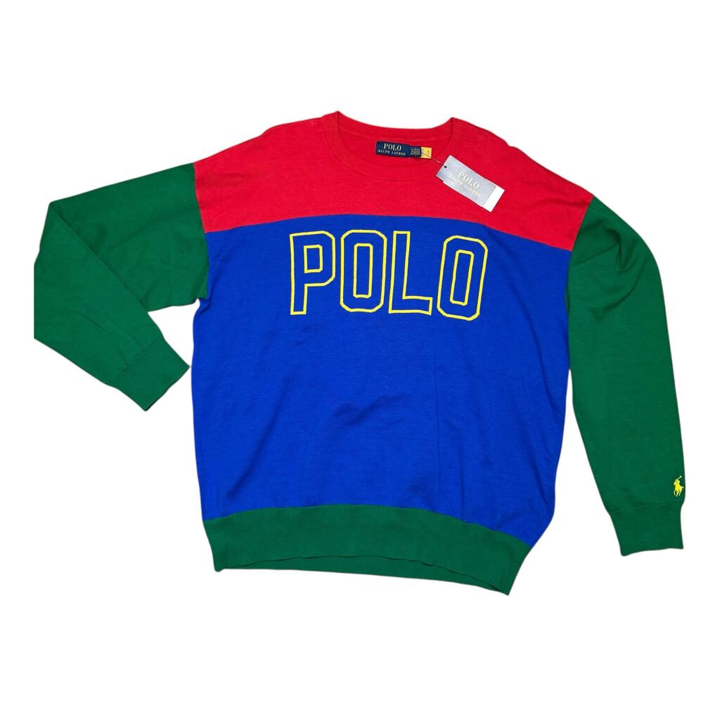 NWT Polo Ralph Lauren Colorblock Logo Sweater XL Red Blue Green Knit
